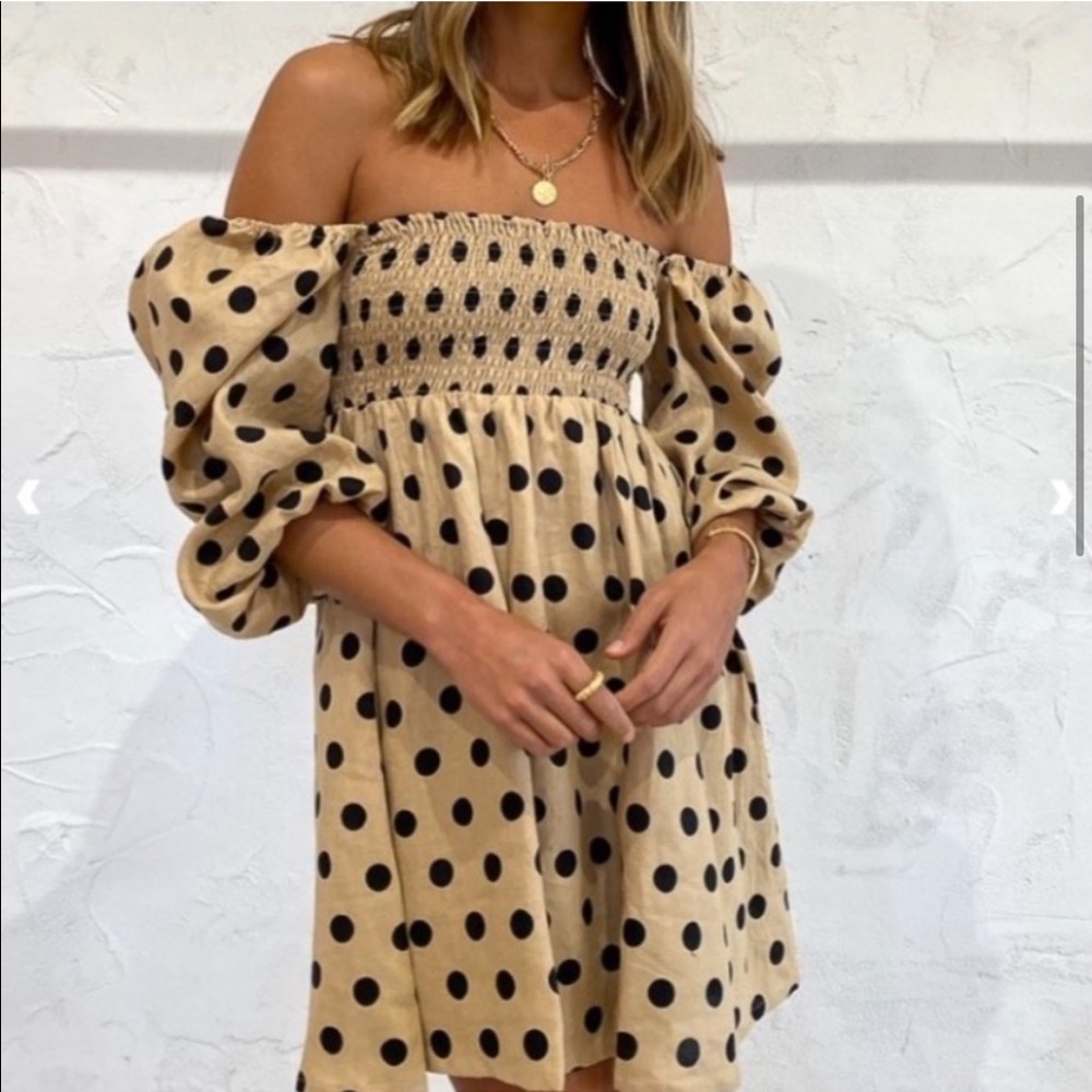Faithfull The Brand Dallia Mini Dress Emelda Polka Dot Cold Shoulder Babydoll - Picture 2 of 16